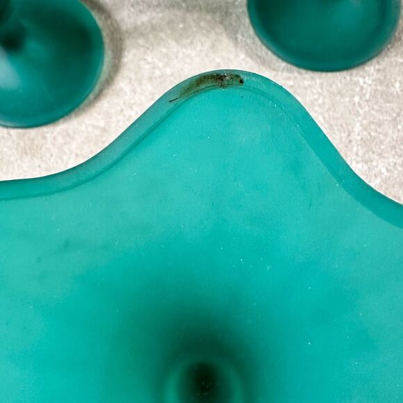 Fidenza Vintage 1960s Glass Dessert Ice Cream Coupes Cups Teal Frosted x5 Italy - Picture 4 of 5